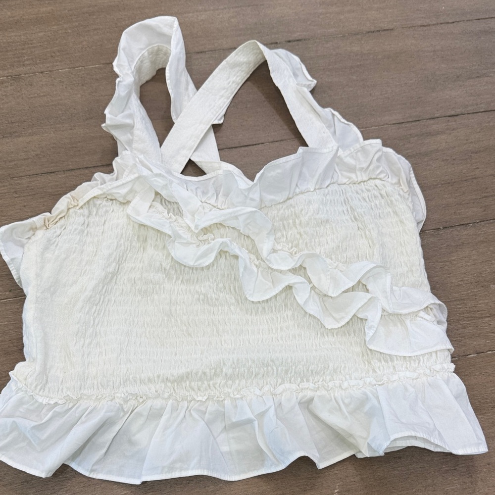 Anthropologie White Ruffled Crop Top